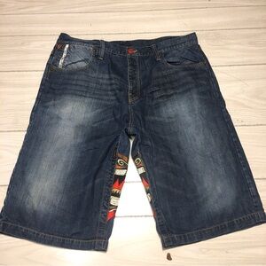 Parish Shorts Denim Mens Sz 40 Face Mask Print 2009 RN 119972